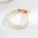 Double Strand Pearl Bracelet | S925 Sterling Silver, Vintage Gold