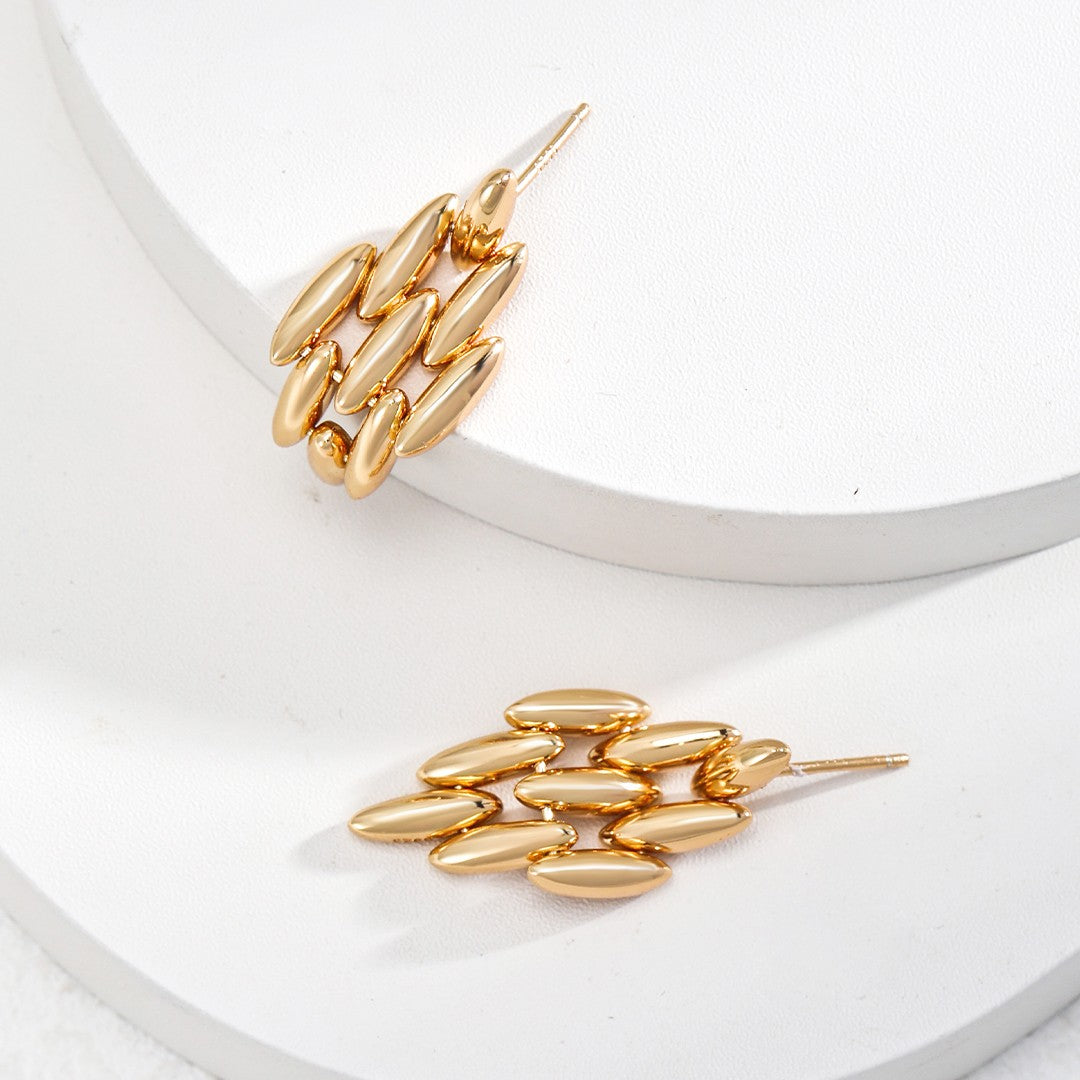 Geometric Oval Cluster Earrings | S925 Sterling Silver, Vintage Gold