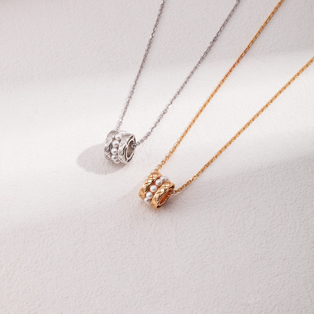 Mother of Pearl Bead Necklace | S925 Sterling Silver, Vintage Gold / White Gold