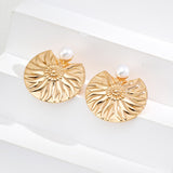 Sunburst Pearl Stud Earrings | S925 Sterling Silver, Vintage Gold