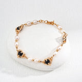 Vintage Pearl & Onyx Bracelet | S925 Sterling Silver, Vintage Gold