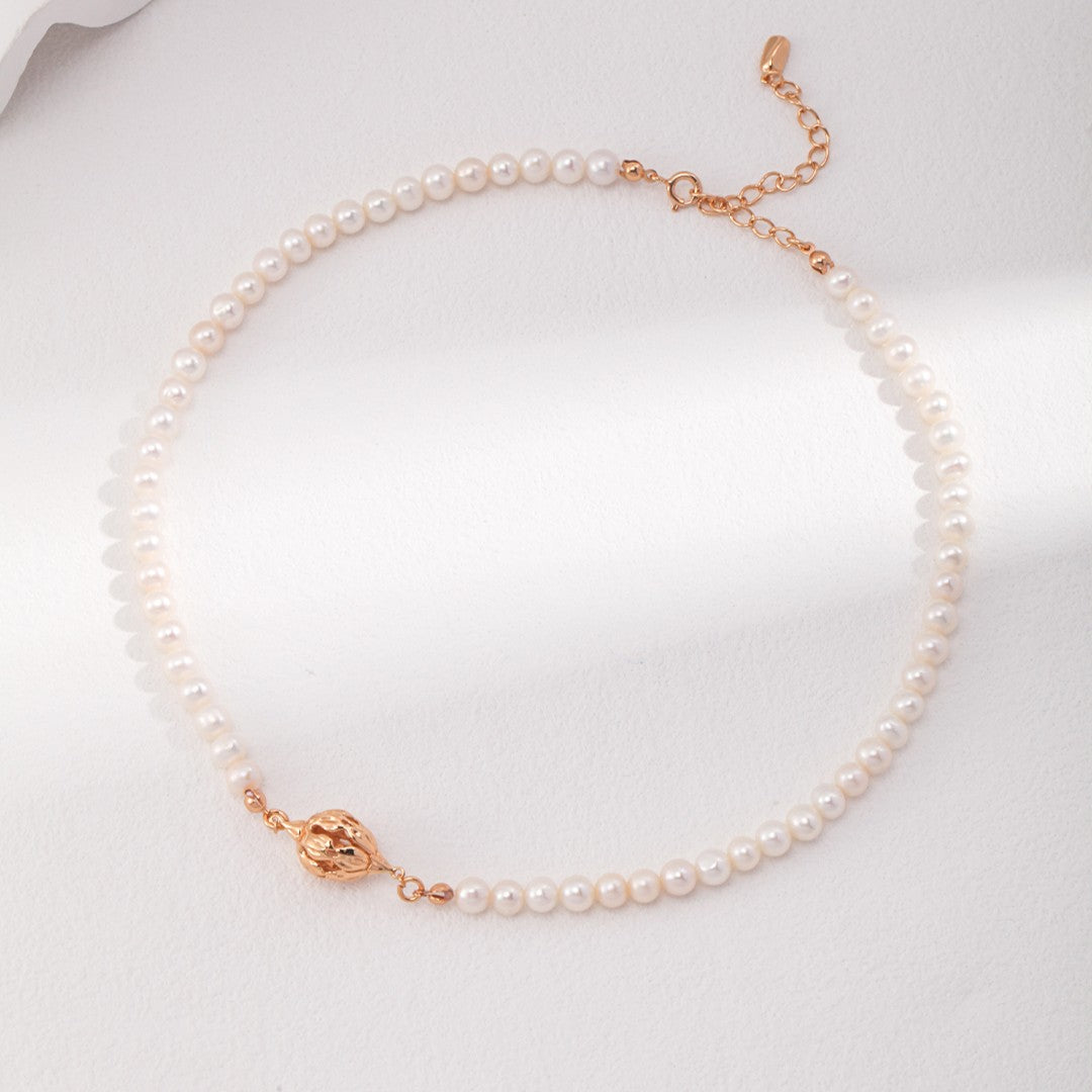 Floral Cluster Pearl Necklace | S925 Sterling Silver, Vintage Gold / White Gold