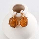 Vintage Pearl & Amber Resin Earrings | S925 Sterling Silver