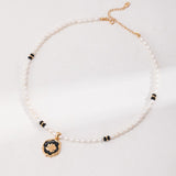 Rose Enamel Pearl Necklace | S925 Sterling Silver, Vintage Gold