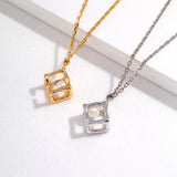 Geometric Pearl Cube Necklace | S925 Sterling Silver, Vintage Gold / White Gold