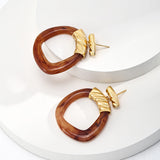 Retro Resin Hoop Earrings | S925 Sterling Silver, Caramel & Vintage Gold