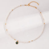Moss Agate Pearl Necklace | S925 Sterling Silver, Vintage Gold
