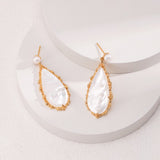 Baroque Shell & Pearl Drop Earrings | S925 Sterling Silver, Vintage Gold