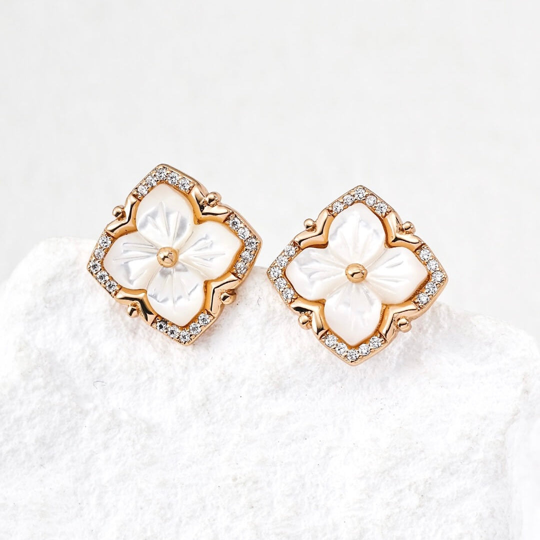 Mother-of-Pearl Clover Stud Earrings