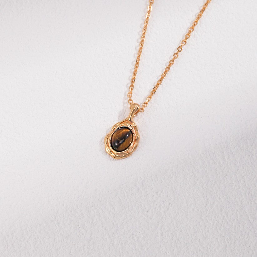 Tiger’s Eye / Malachite Necklace | S925 Sterling Silver, Vintage Gold