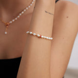“Flow” Enamel Pearl Bracelet | S925 Sterling Silver, White Gold / Vintage Gold