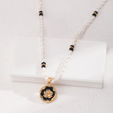 Rose Enamel Pearl Necklace | S925 Sterling Silver, Vintage Gold