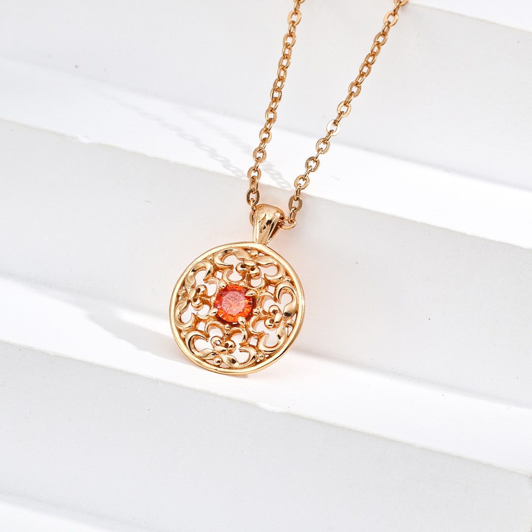 Vintage Red Zircon Necklace | S925 Sterling Silver, Vintage Gold