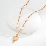 Matte Heart & Pearl Necklace | S925 Sterling Silver, Vintage Gold