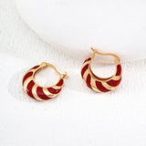 Red Enamel Striped Hoop Earrings | S925 Sterling Silver