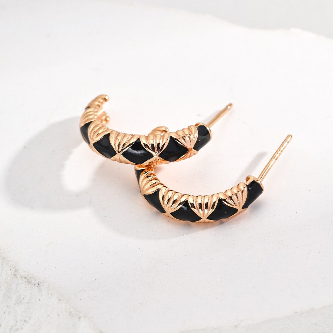 Vintage Enamel Hoop Earrings | S925 Sterling Silver