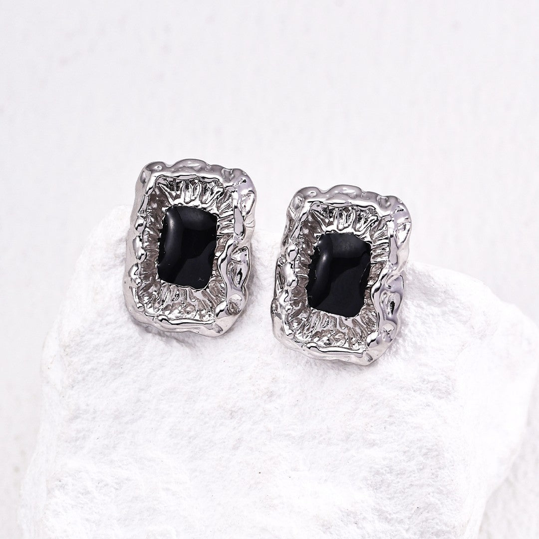 Black Enamel Textured Earrings | S925 Sterling Silver