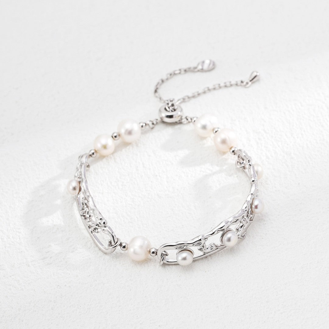 Oriental Window Pearl Bracelet | S925 Sterling Silver, Vintage Gold / White Gold