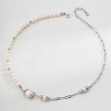 Asymmetrical Pearl Necklace | S925 Sterling Silver, Vintage Gold / White Gold