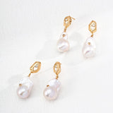 Baroque Pearl & Geometric Zircon Earrings | S925 Sterling Silver