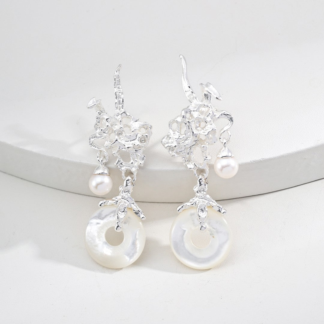 Taihu Stone Inspired Pearl & Shell Earrings | S925 Sterling Silver