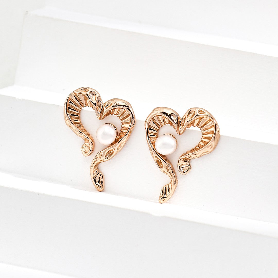 Heart-Shaped Pearl Earrings | S925 Sterling Silver, Vintage Gold