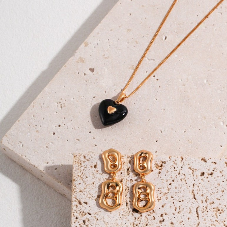 Enamel Heart Necklace | S925 Sterling Silver, Vintage Gold