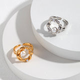 Willow Pearl Ring | S925 Sterling Silver, Adjustable, White Gold / Vintage Gold