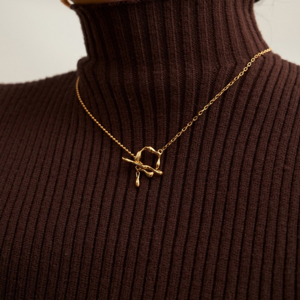 Sculptural Toggle Necklace | S925 Sterling Silver, Vintage Gold