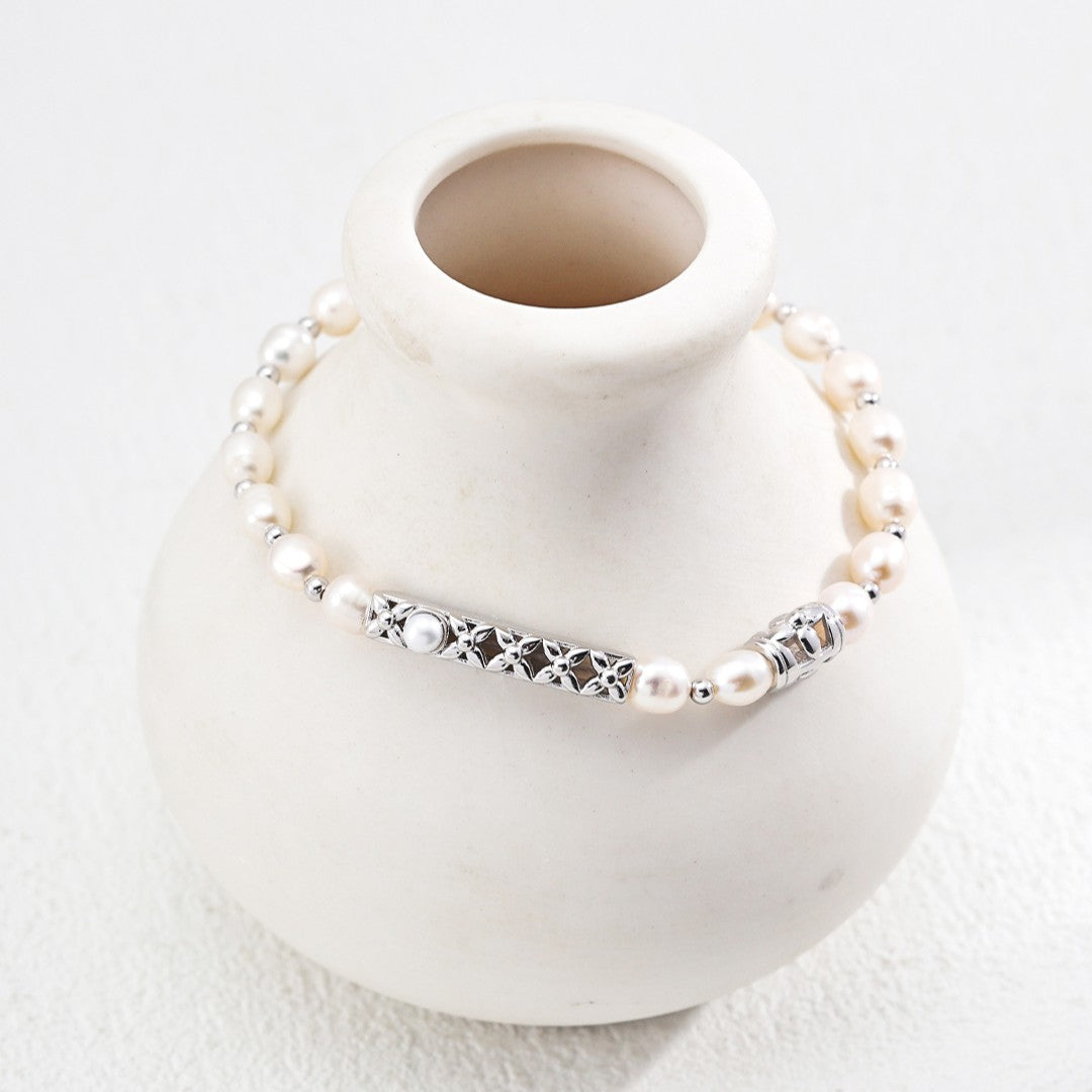 Pearl Bracelet | S925 Sterling Silver, Vintage Gold / White Gold
