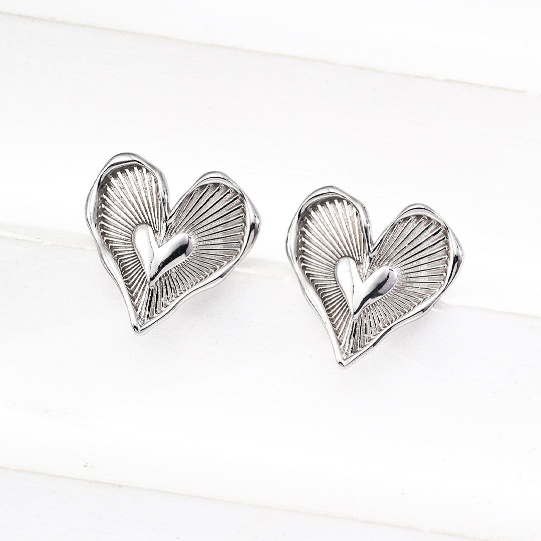 Heart-Shaped Textured Earrings | S925 Sterling Silver