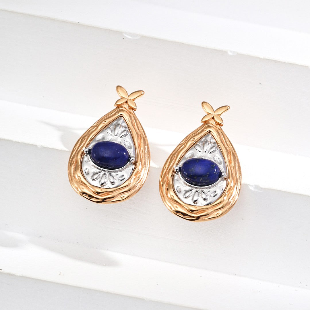 Two-Tone Lapis & Mother-of-Pearl Teardrop Earrings | S925 Sterling Silver