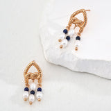 Lapis Lazuli & Pearl Drop Earrings | S925 Sterling Silver, Vintage Gold