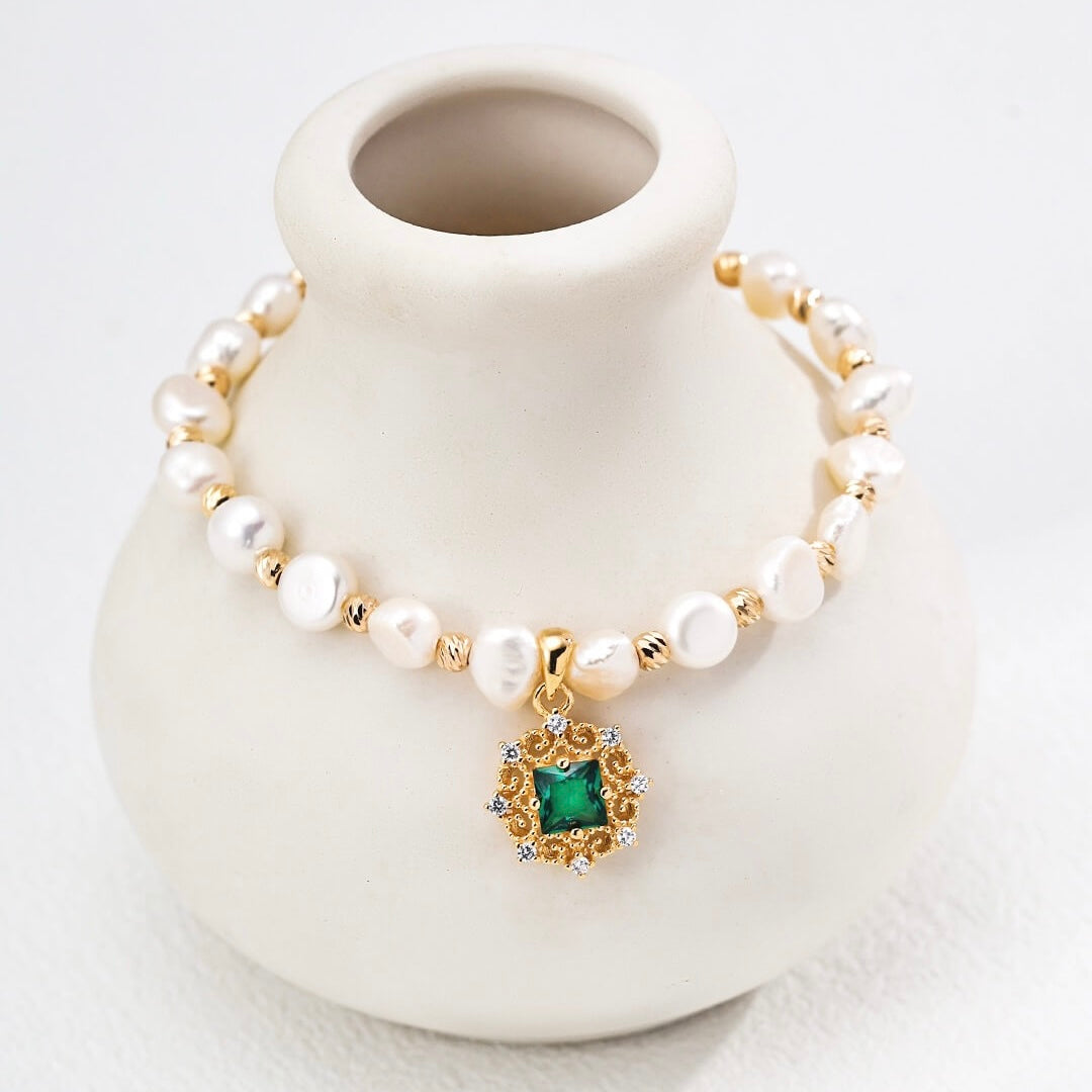 Emerald Pearl Charm Bracelet
