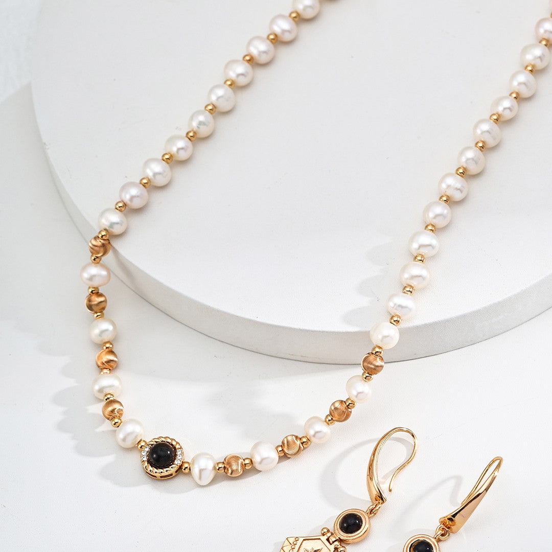 Tiger’s Eye & Pearl Necklace | S925 Sterling Silver, Vintage Gold