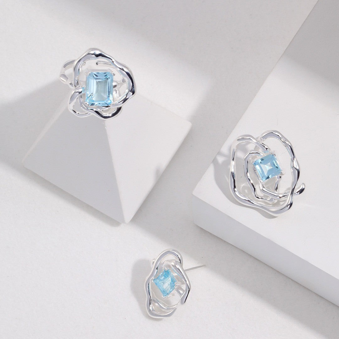 Liquid Series Topaz Earrings | S925 Sterling Silver, Natural Blue Topaz, Silver Finish