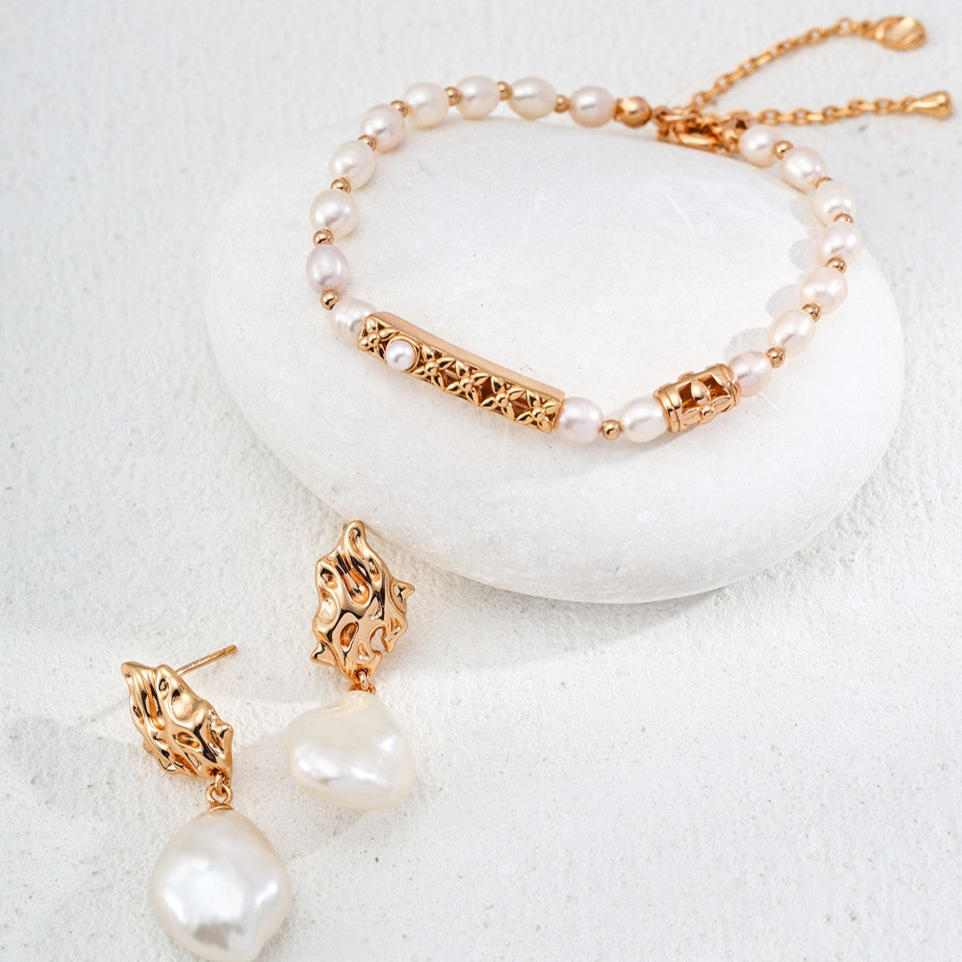 Pearl Bracelet | S925 Sterling Silver, Vintage Gold / White Gold