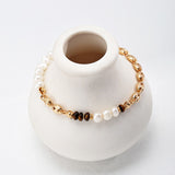 Tiger Eye & Pearl Bracelet | S925 Sterling Silver, Vintage Gold