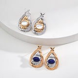 Two-Tone Lapis & Mother-of-Pearl Teardrop Earrings | S925 Sterling Silver