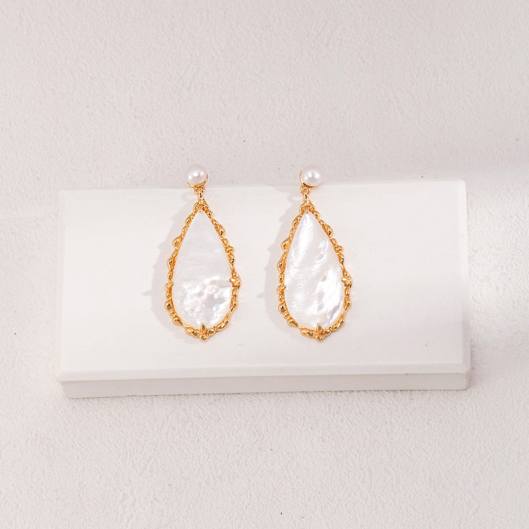 Baroque Shell & Pearl Drop Earrings | S925 Sterling Silver, Vintage Gold