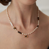 Tiger’s Eye & Pearl Necklace | S925 Sterling Silver, Vintage Gold