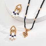 Lapis Lazuli & Pearl Drop Earrings | S925 Sterling Silver, Vintage Gold