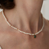 Moss Agate Pearl Necklace | S925 Sterling Silver, Vintage Gold