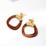 Retro Resin Hoop Earrings | S925 Sterling Silver, Caramel & Vintage Gold