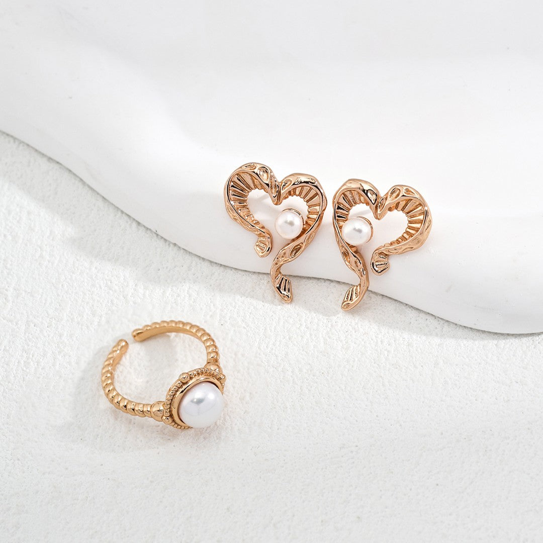 Heart-Shaped Pearl Earrings | S925 Sterling Silver, Vintage Gold