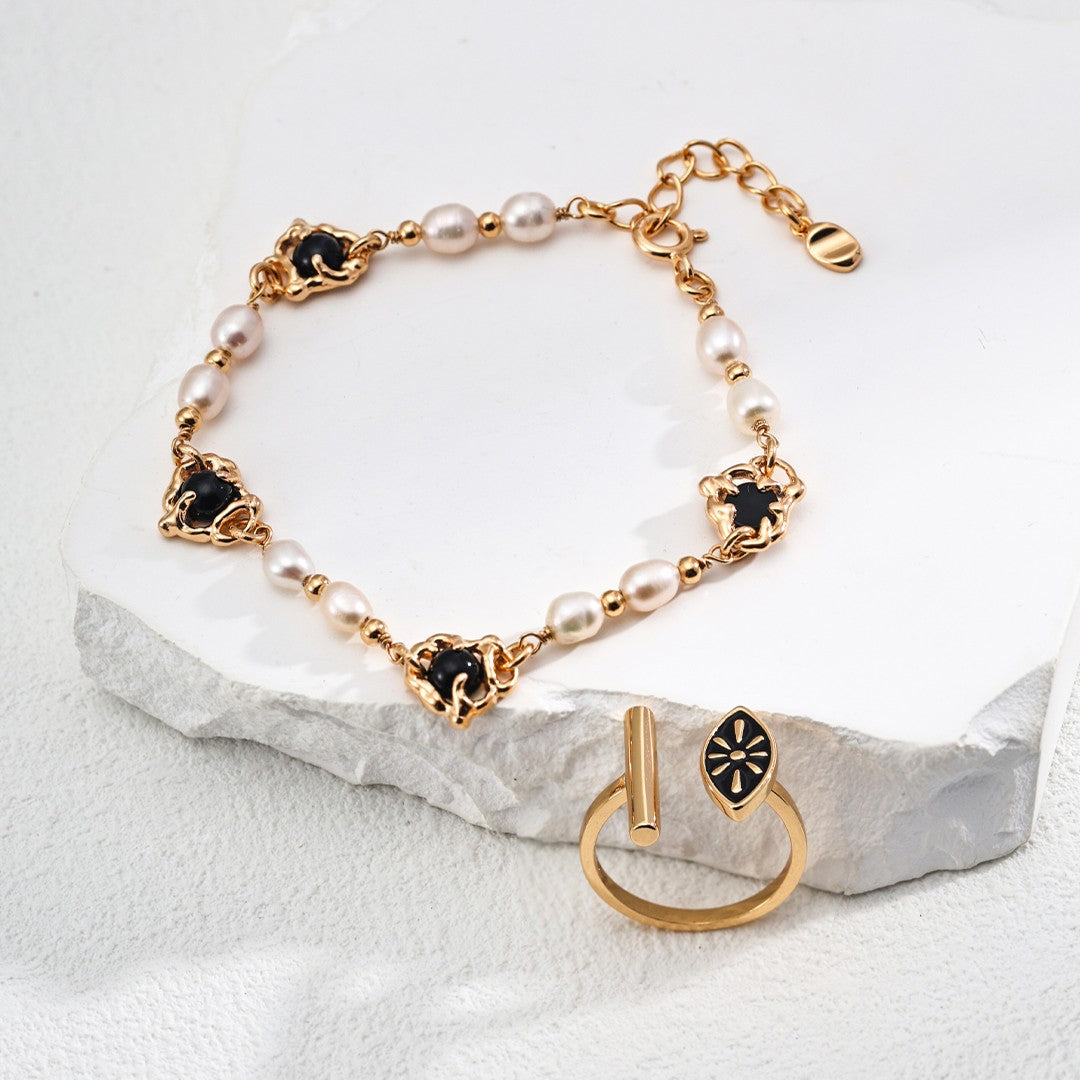 Enamel Open Ring | S925 Sterling Silver, Vintage Gold