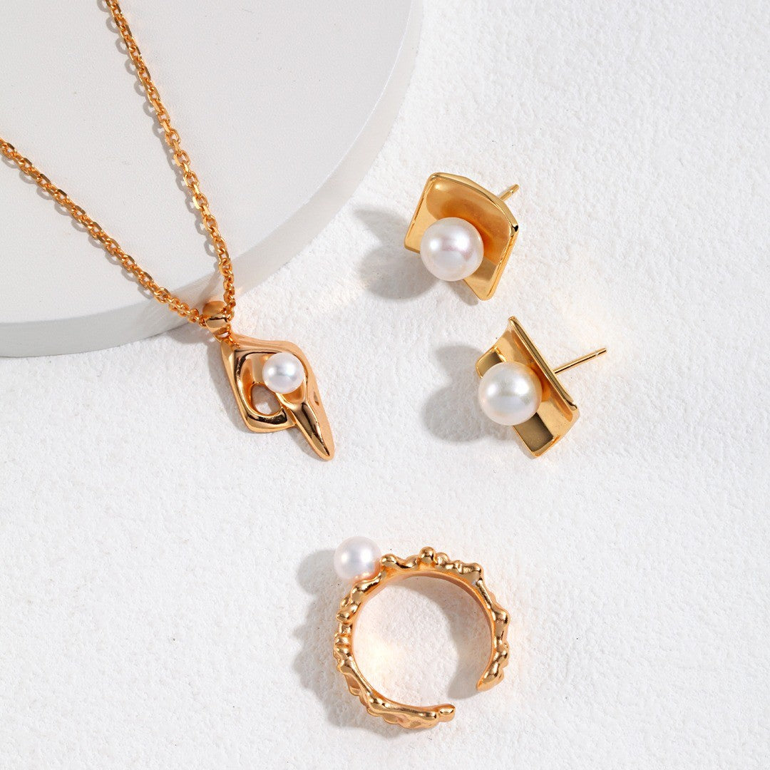 Teardrop Pearl Necklace | S925 Sterling Silver, Vintage Gold