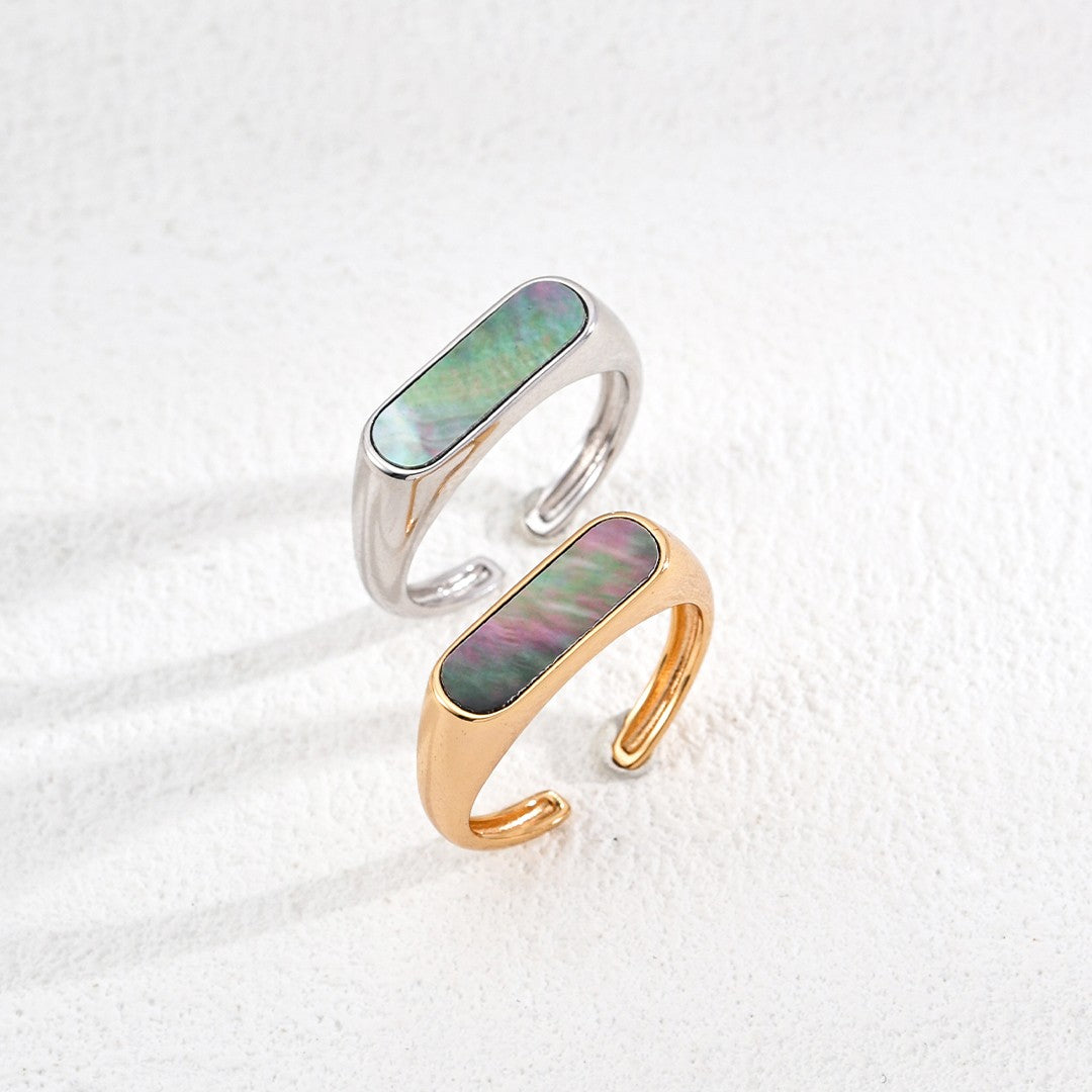 Black Shell Ring | S925 Sterling Silver, White Gold / Vintage Gold