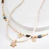 Tiger’s Eye, Abalone & Pearl Charm Necklace | S925 Sterling Silver, Vintage Gold