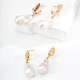 Baroque Pearl & Geometric Zircon Earrings | S925 Sterling Silver